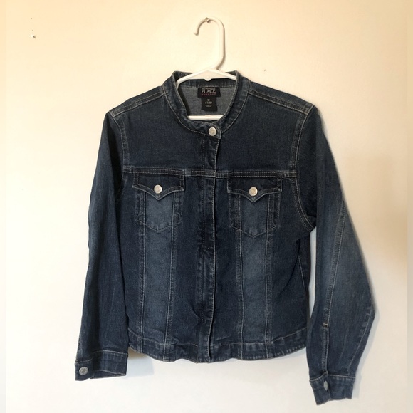 The Children’s Place Stretch Denim Blue Jean Jacket Dark Wash Zip Down Front 7/8 - Picture 1 of 8